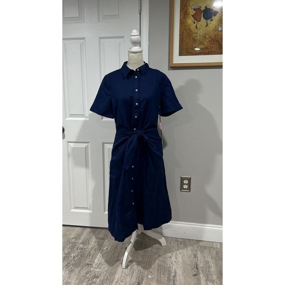 Vineyard vines Blue Linen Blend Tie Front Dress Size 10 NWT - Picture 6 of 9